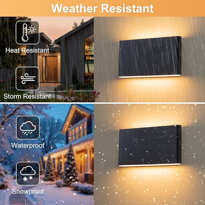 Modern Outdoor Wall Sconce Black LED Outdoor Wall Light Fixtures 5.5" Up and Down Exterior Lighting Fixtures for House Porch Front Door Garage Yard Patio