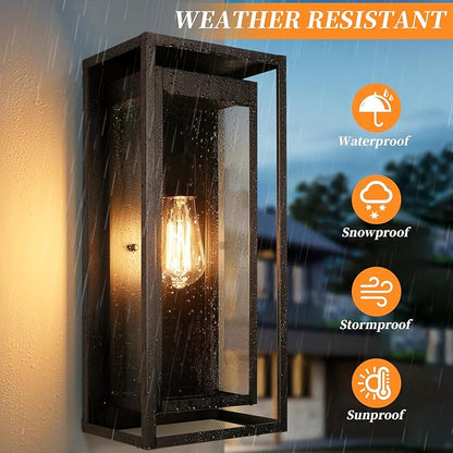 19" Outdoor Wall Lights, Large Size Matte Black Outdoor Sconce Lights with Clear Glass Shade, Waterproof Porch Lighting Exterior Light Fixture for Front Door, Garage, 1 Pack