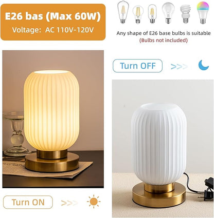 Bedside Table Lamp with Glass Shade, Small Nightlight Lamp Elegant Milky White Glass Nightstand Lamp Modern Desk Lamp with Plug-in Style for Bedroom Living Room Tabletop Dia5.9"x H9.8"