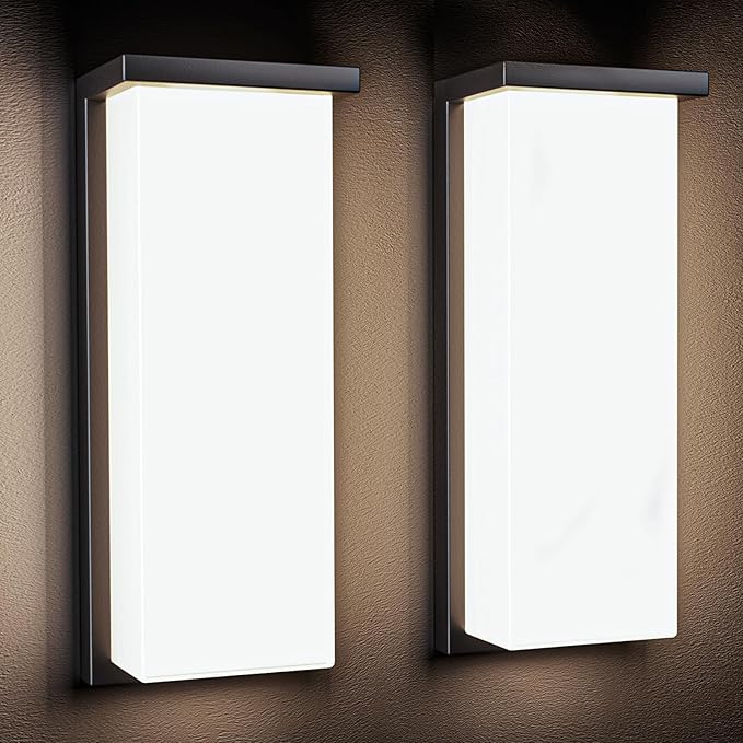 Black 18/20/22W 14in Outdoor Wall Light Fixtures, IP65 Waterproof, 3-Color Temp Adjustable Porch Lights, Modern dawn to dusk Exterior Sconces for House, Front Door, Walkway, Wall Mount,2 Pack