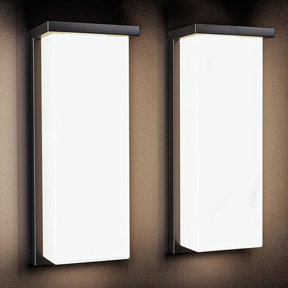 Black 18/20/22W 14in Outdoor Wall Light Fixtures, IP65 Waterproof, 3-Color Temp Adjustable Porch Lights, Modern dawn to dusk Exterior Sconces for House, Front Door, Walkway, Wall Mount,2 Pack