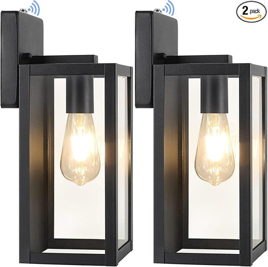 BesLowe 2-Pack Dusk to Dawn Outdoor Wall Lanterns Lights, Matte Black Waterproof Exterior Sconces with Clear Glass, Anti-Rust Outdoor Light Fixtures Outside Lights for House, Porch, Garage, Doorway