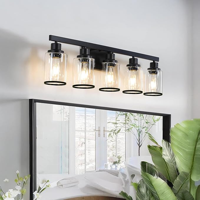 Clear Glass Lamp Shade Replacements 6-Pack, Cylinder Glass Lamp Shade Globe Covers for Light Fixtures, Black Border Transparent Lampshades for Chandelier Wall Sconces Vanity Lights Pendant Lights