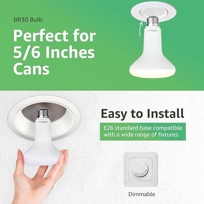 8 Pack BR30 LED Bulb, Dimmable Indoor Flood Lights 7W Equivalent 65W 2700K Soft White, CRI80, 650 LM, E26 Base, 15000 Lifetime Hours, Interior Energy Saving Recessed Light Bulb, Flicker-Free