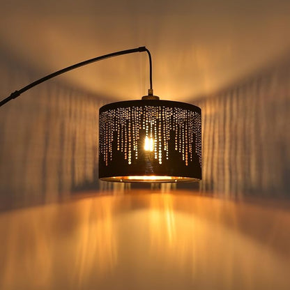 Dimmable Floor Lamp-3 Lights Arc Floor Lamps for Living Room,Modern Tall Standing Lamp With Black Drum Crystal Design Shades,Gothic Mid Century Tree Floor Lamp for Bedroom Corner,Bulbs Included