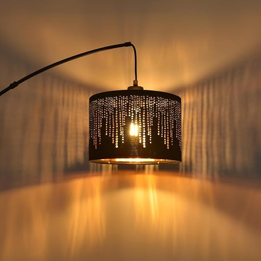 Dimmable Floor Lamp-3 Lights Arc Floor Lamps for Living Room,Modern Tall Standing Lamp With Black Drum Crystal Design Shades,Gothic Mid Century Tree Floor Lamp for Bedroom Corner,Bulbs Included