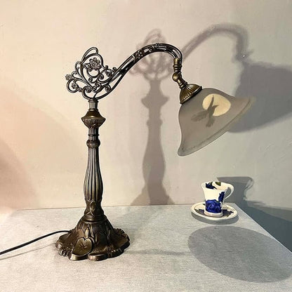 Bieye L13006 Hand-Painted Raven Table Lamp, Bridge Arm Desk Lamp with Adjustable Shade for Halloween Home Decor (Dark Blue, 21.7" H Bridge Arm)