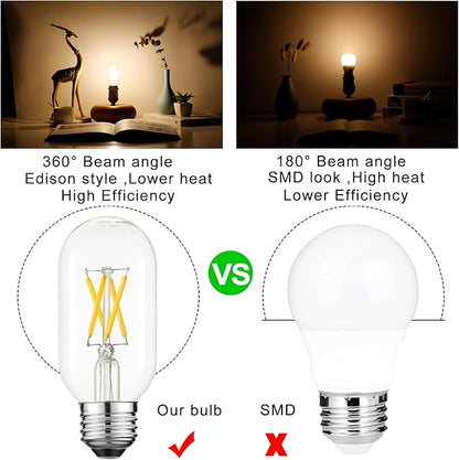 LiteHistory T14 T45 LED Bulb,6W E26 LED Bulb Dimmable Equivalent E26 Bulb 60 Watt,Warm White 3000K E26 Edison Bulb,AC120V,600lm,CRI85,Clear Glass,Tubular Light Bulb,ETL Listed,Pack of 6
