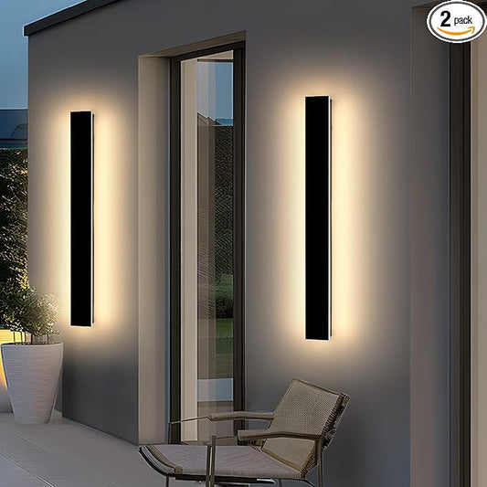 Mikeru 31.4" 2Pack Outdoor Wall Sconce 3000K Warm White - IP65 Waterproof Black Exterior Light, Hardwired Wall Mounted Fixture for Porch, Patio & Entryway | Non-Dimmable Weatherproof Design