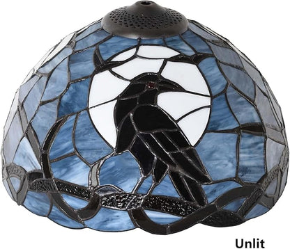 Bieye S10956 Raven Sitting on Bare Tree Tranch Against Full Moon Tiffany Style Stained Glass Lampshade (Dark Blue, 12Wx7.75H)