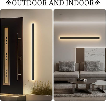 2 Pack 47.2In Long Outdoor LED Wall Lights IP65 Waterproof Black Modern Exterior Light 3000K for Courtyard Patio Porch