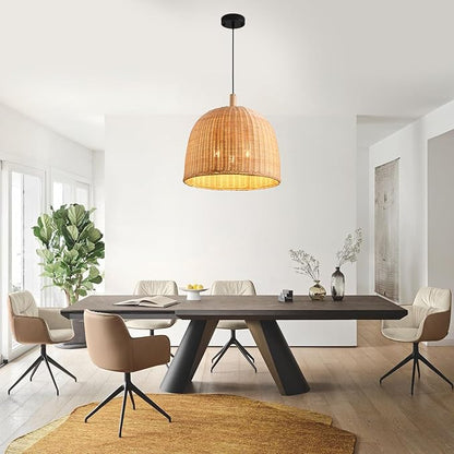 3-Light Rattan Pendant Light,17.7" Boho Pendant Light Wicker Hanging Light,Hand-Woven Rattan Chandelier for Dining Living Bedroom Kitchen Farmhouse