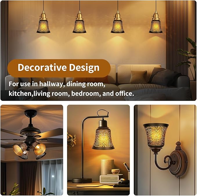 Ceiling Fan Replacement Globes, 4 Pack Chrysanthemum Pattern Fixture Replacement Globes Shades with 1-5/8" Fitter, ALUCSET 4.5" Height and 4-3/4" Diameter, Metal Cover for Pendant Lamp Wall Lamp