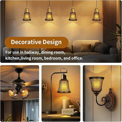 Ceiling Fan Replacement Globes, 4 Pack Chrysanthemum Pattern Fixture Replacement Globes Shades with 1-5/8" Fitter, ALUCSET 4.5" Height and 4-3/4" Diameter, Metal Cover for Pendant Lamp Wall Lamp