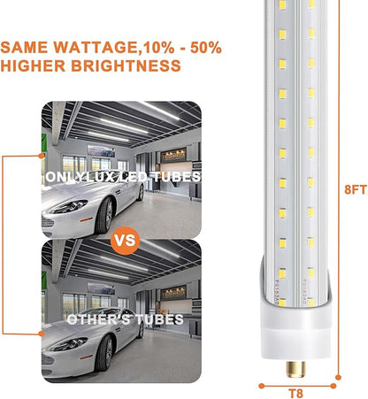 8ft LED Bulbs, 8 Foot LED Shop Light Bulb 72W 6000K 10000lm, Super Bright,T8 T10 T12 V Shape FA8 Lights, Clear Cover, F96T12 Bulbs to Replace Fluorescent Light Bulbs(Pack of 12)