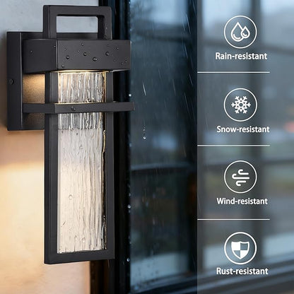Alighting Modern Outdoor Light Fixture Black Outdoor Porch Lights for House with Water Glass 12W 3000K LED Modern Wall Sconce Lantern for Garage Patio Wall Light Fixture
