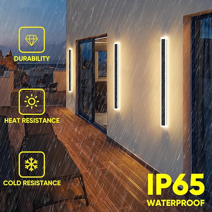 2-Pack 39.4inch LED Outdoor Wall Lights, Modern Exterior Wall Lights LED Long Wall Sconce Light Fixture, IP65 Waterproof Black Outside Lights for House Garage Front Door (3000k)