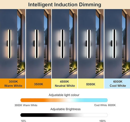 TODOLUZ 2-Pack 24-Inch LED Outdoor Wall Light Fixture, IP65 Waterproof 17W Exterior Linear Wall Mount Lighting, 5 Color Temperature Mode (3000K/3500K/4500K/5000K/6000K)