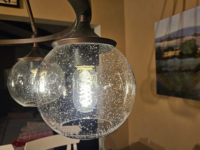 Glass Lamp Shade Replacement Globe for Light Fixture, 1-5/8 inch Fitter, 7.1" Diameter, 6.3" Height, Clear Seeded Bubble Effect Glass Cover