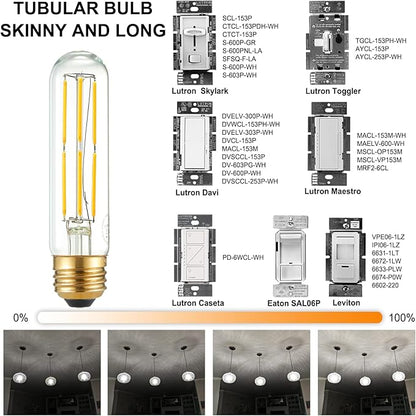 Arberlic 5 Inch Tubular Light Bulb,6W T10 LED Bulb Equivalent E26 led Bulb 60 watt dimmable,Neutral White 4000K,600lm,CRI85+,AC120V,Clear Glass Long E26 Edison Bulb,Flicker-Free,Pack of 6