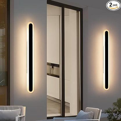 2 Pack Long Outdoor Wall Light, 47.2inch Modern Wall Sconce, 3000K Warm White, IP65 Waterproof, White Acrylic, 42W Minimalist Exterior Light Fixture for Garage, Patio, Porch, Garden