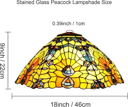18-Inch Large Tiffany Lamp Shade Replacement, Only Vintage Stained Glass Rose Peacock Hat Lampshades fit for Table Lamps Floor Lamps Desk Bedside Reading Lighting,Peacock