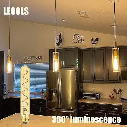 T10 Vintage LED Edison Light Bulbs 60 Watt, 4-Pack Dimmable T30 6W2200K Amber Warm Light Bulbs, E26 Base, 6W LED Equal 60 Watt Incandescent Bulbs,Decorative Antique Spiral Long Bulb,7.3inch