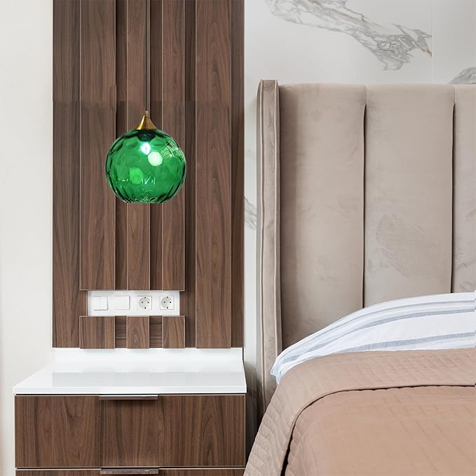 7.8 Inches Dark Green Glass Globe Pendant Lights Fixtures E26 Modern Farmhouse Glass Ball Pendant Lighting with Gold Brass Finish (Dark Green)