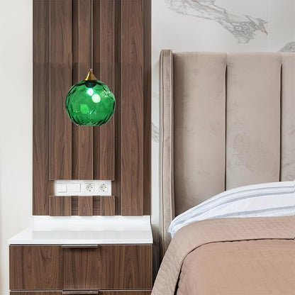 7.8 Inches Dark Green Glass Globe Pendant Lights Fixtures E26 Modern Farmhouse Glass Ball Pendant Lighting with Gold Brass Finish (Dark Green)