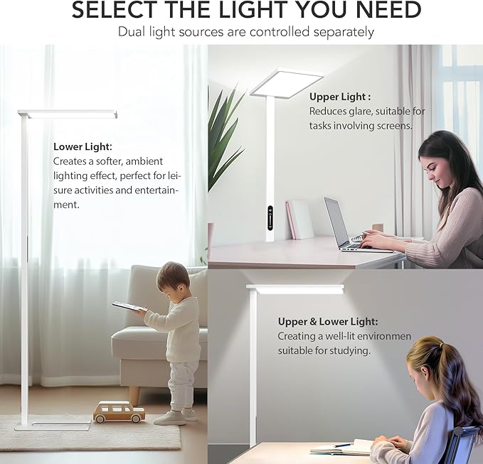 STERREN 120W LED Floor Lamp, 10000LM Super Bright Standing Lamp, Eye-Care Floor Reading Light, 76.8" Dimmable Large Lamp for Office, Living Room, Bedroom, Piano