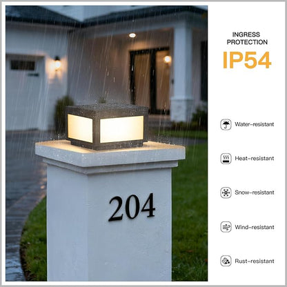 Outdoor Post Lights Hard Wired, 9.8" Pillar Lights Waterproof, AC100-240V LED Column Lamp, Electric Modern Fence Deck Cap Lantern 3000K Lighting for Patio Garden Driveways Entrances Posts