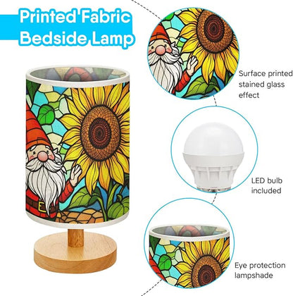 Gnome with Sunflower Table Lamp LED 3-Color Pressed Bedside, Gnome with Sunflower Shade Lamp with Wood Base for Bedroom Living Room Desk Office TL01