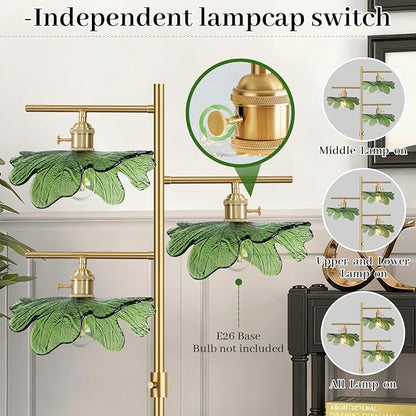Green Glass Floor Lamp Dimmable Floor Lamp for Living Room 65“ Modern Standing Lamps Industrial Floor Lamps Gold Tall Lamps for Bedroom Study Room Office Cafe