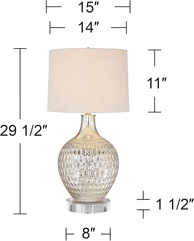 360 Lighting Waylon Modern Table Lamp with Clear Round Riser 29 1/2" Tall Mercury Glass Dimpled Textured Off White Drum Shade for Bedroom Living Room House Bedside Nightstand Office Family