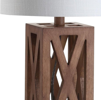 JONATHAN Y JYL1062A Stewart 21.5" Wood LED Table Lamp Industrial French Country Rustic Bedside Desk Nightstand Lamp for Bedroom Living Room Office College Bookcase LED Bulb Included, Brown