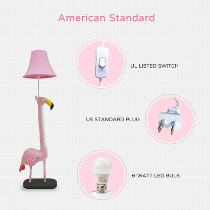Floor Lamp, Easy-Care Artificial Leather Kids Floor Lamp for Bedroom, 51 Inch Tall Flamingo Hand-Stitched Design Standing Lamp, Package Come with an E26 LED Bulb (Pink Flamingo)