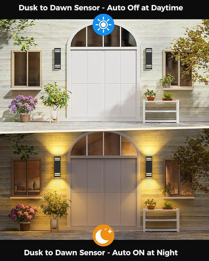 SHIMR Dusk to Dawn Outdoor Lighting 2 Pack, Modern Exterior Lighting Fixtures Wall Mount ETL Listed, Aluminum Anti-Rust Outdoor Sconce Up and Down Outside Lights for House Porch, LED Bulbs Include