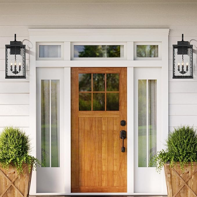 Large Outdoor Wall Light Fixture, 24" Modern Exterior Wall Lantern with Water Ripple Glass, Matte Black Waterproof Wall Sconce Porch Light for Patio, Garage, Front Door, Garden, Yard, Entryway