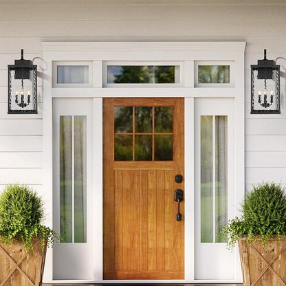 Large Outdoor Wall Light Fixture, 24" Modern Exterior Wall Lantern with Water Ripple Glass, Matte Black Waterproof Wall Sconce Porch Light for Patio, Garage, Front Door, Garden, Yard, Entryway