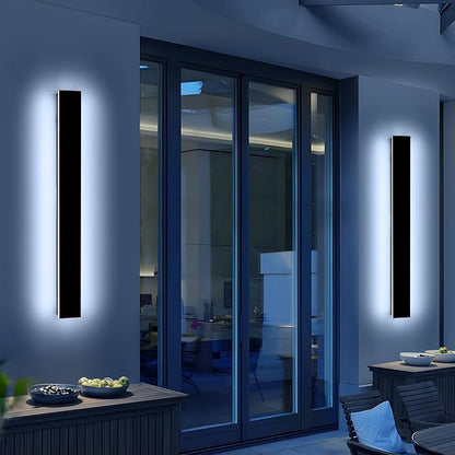 Mikeru 31.4" 2Pack Outdoor Wall Sconce 6000K Cool White - IP65 Waterproof Black Exterior Light, Hardwired Wall Mounted Fixture for Porch, Patio & Entryway | Non-Dimmable Weatherproof Design