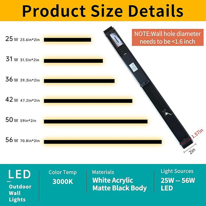 Mikeru 57inch Long LED Wall Light, 3000k-6000k Three Colors Switchable Modern Exterior Wall Sconces Acrylic Invisible Exterior Wall Light for Porch Modern Outdoor Wall Mount Lighting for House
