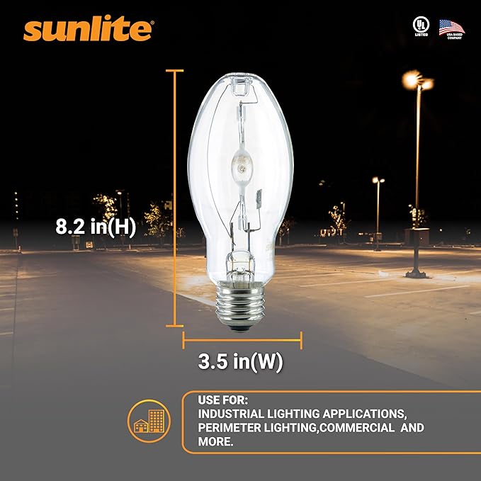 Sunlite MH400/U/MOG M59 Metal Halide Lamp, 400 Watts, Mogul Base (E39), ED37, 12,000 Hour Life Span, 36000 Lumen, Clear Finish, 4000K, 2 Pack