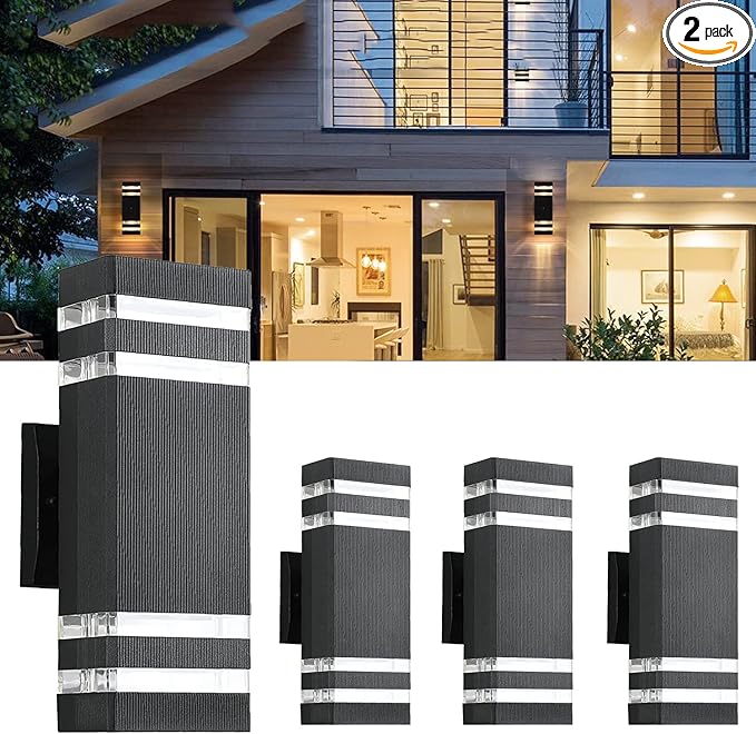 4Pack 12inch LED Square Up&Down Outdoor Wall Lights,4000K Day White 14W Outdoor Wall Light Aluminum Body Waterproof IP65 led Porch Wall Light for House Patio Garage Garden