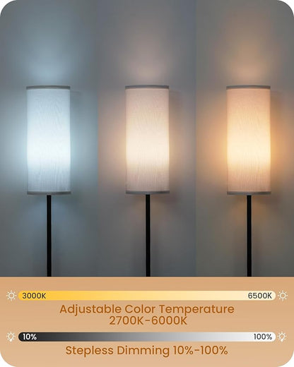 Set of 2 Dimmable Floor Lamps for Living Room with 2 Remotes and Foot Switch, 64.4”Modern Standing Tall Lamp, Corner Lamp for Bedroom, Bulb Included, 3000K-6500K, White Shade CW06LDP205W1