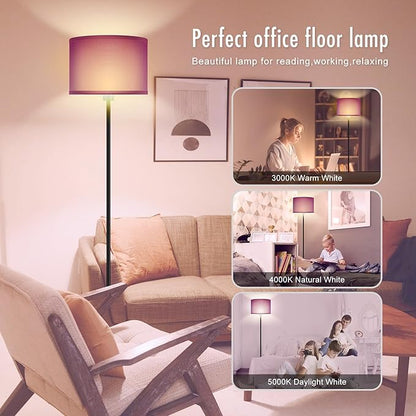 Floor Lamp, Standing Lamp, Modern Stand Up Lamps with Purple Lampshade, 59" Tall, Foot Switch, Simple Living Room Decor for Kids Room, Girls Room, Den, Office - Black(NO Bulb,E26 Base)