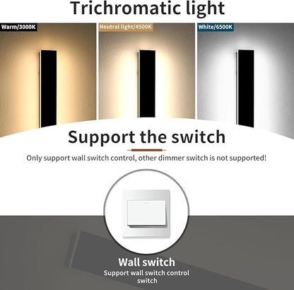 Outdoor Modern Wall Lights, 31.4inch Exterior Wall Sconces, 3 Color Lights 3000K/4500K/6000K, Black Minimalist, IP65 Waterproof, Linear Long Wall Mount Lamps for House, Patio, Garages