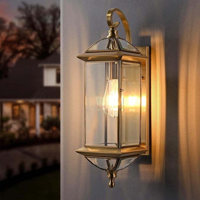 20'' H Brass Porch Light Copper Outdoor Light Fixture Oil Rubbed Finish Exterior Light Fixtures Large Outdoor Wall Lantern for Patio,Garage,Front Porch 1 Pack
