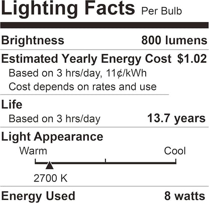 A19 LED Light Bulbs, 60 Watt Equivalent LED Bulb, 2700K Soft White 800Lumen Light Bulb 8W, Non-Dimmable Lighting E26 Base, CRI 80+, 15000+ Hours Lifespan, Pack of 12