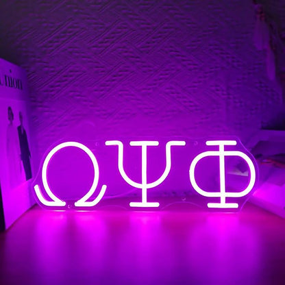 16in Psi Phi Fraternity Neon Sign, USB Dimmable Greek Lettering Psi Phi Neon Light Light Up Sign for Man Cave Bar Office Decor Omega Holiday Gifts