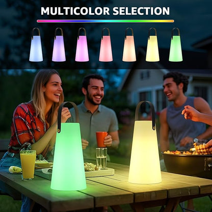 Outdoor Lanterns, GGII Rechargeable Camping Lantern with IP44 Waterproof, Battery Operated Outdoor Portable Cordless Table Lamp with RGB Lights for Patio Balcony Garden (Large Size)